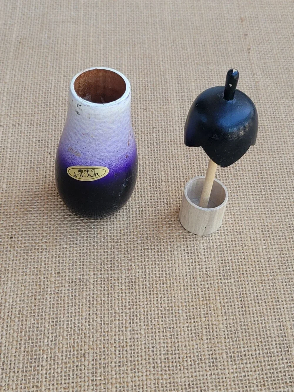 Vintage Japanese Wooden Eggplant Toothpick Container/Holder & Folk Collectible